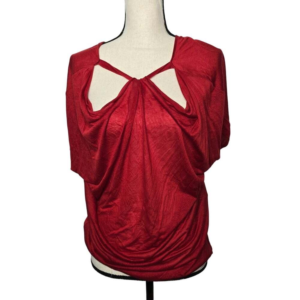 Helmut Lang Red Draped Deep V Neck Top Blouse Open Back Modal Linen Size P/S